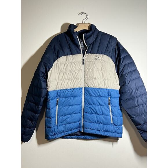 LL Bean Men's EUC Blue/Gray Colorblock Down Jacket Puffer Full Zip Snow Size M - Picture 1 of 6
